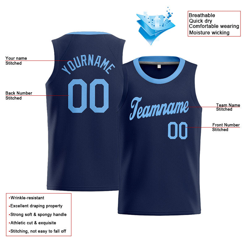 Benutzerdefinierte Authentisch  Basketball Trikot Marine- Hellblau