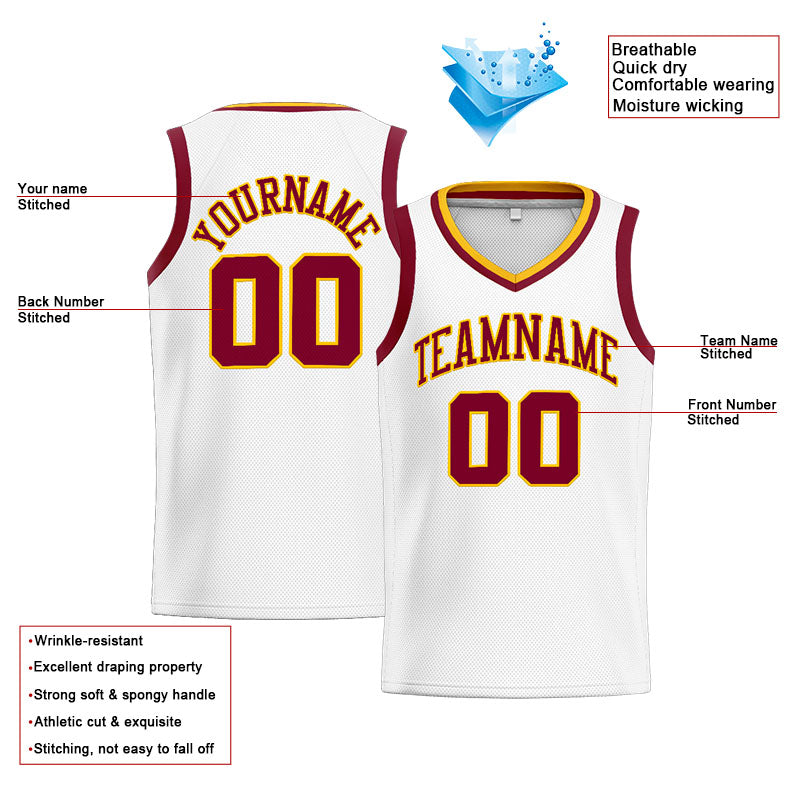 Benutzerdefinierte Authentisch  Basketball Trikot Weiß-Purpur-Gelb