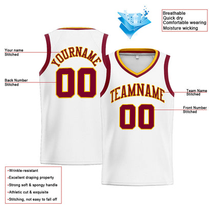 Benutzerdefinierte Authentisch  Basketball Trikot Weiß-Purpur-Gelb