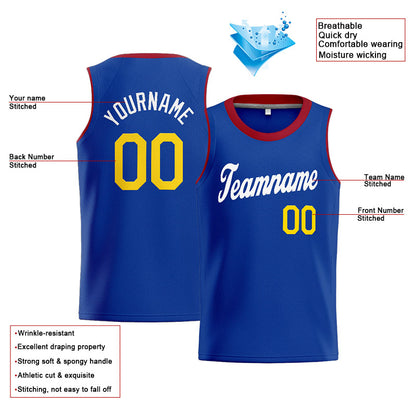 Benutzerdefinierte Authentisch  Basketball Trikot Blau-Weiß-Gelb-Rot