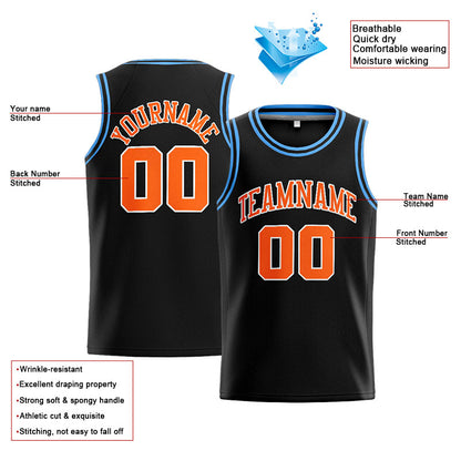 Benutzerdefinierte Authentisch  Basketball Trikot Schwarz-Orange-Hellblau