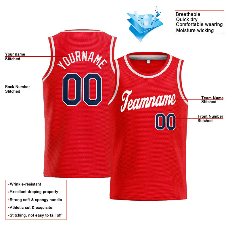 Benutzerdefinierte Authentisch  Basketball Trikot Rot-Weiß-Marine