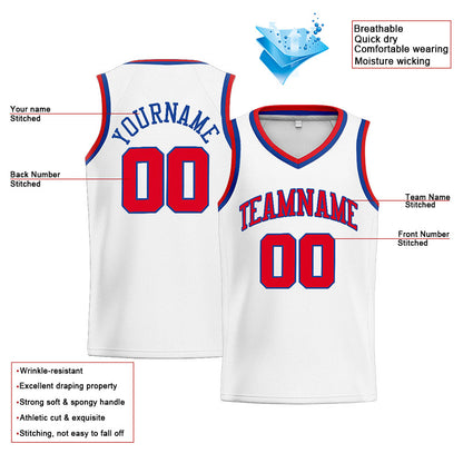 Benutzerdefinierte Authentisch  Basketball Trikot Weiß Rot- königlich