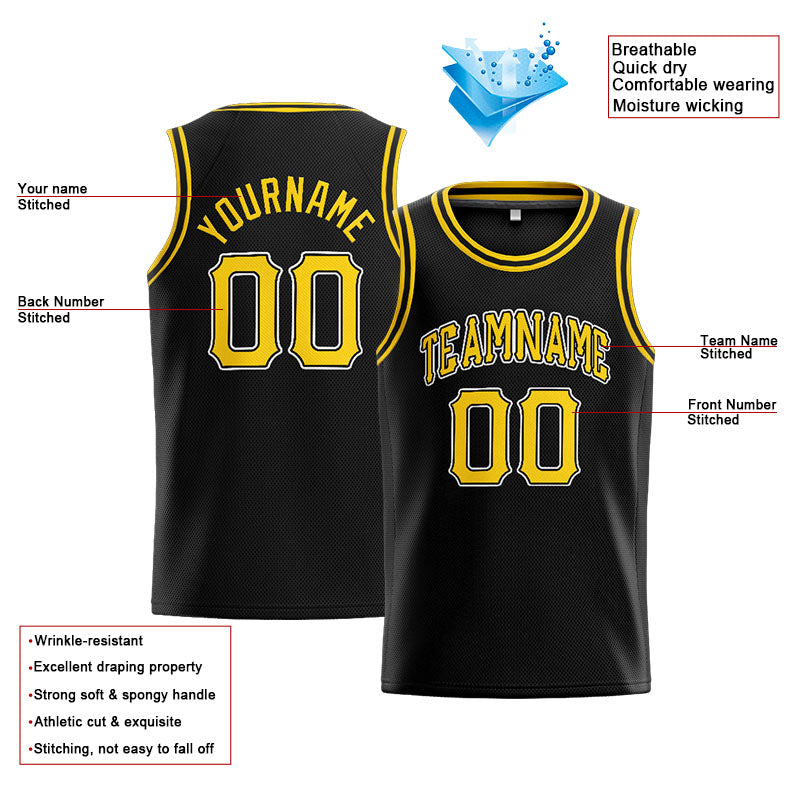 Benutzerdefinierte Authentisch  Basketball Trikot Schwarz-Gelb-Weiß