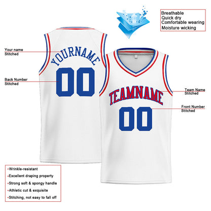 Benutzerdefinierte Authentisch  Basketball Trikot Weiß-Royal-Rot