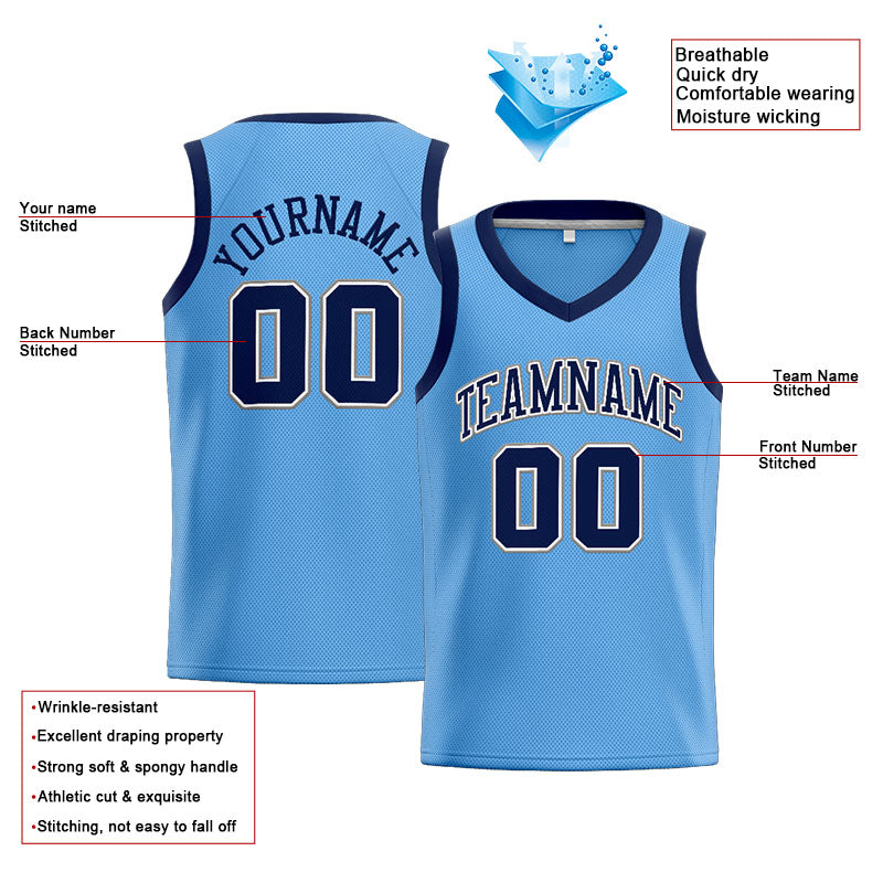 Benutzerdefinierte Authentisch  Basketball Trikot Hellblau-Marine