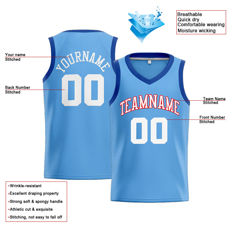 Benutzerdefinierte Authentisch  Basketball Trikot Hellblau-Royal-Weiß-Rot
