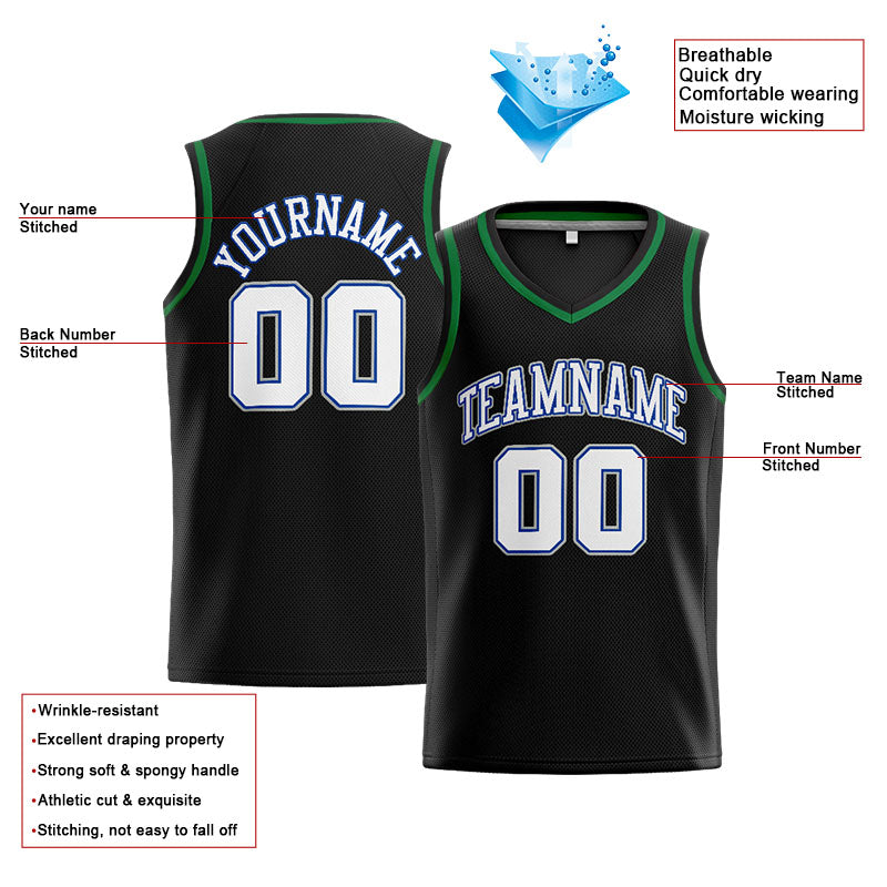 Benutzerdefinierte Authentisch  Basketball Trikot Schwarz-Weiß-Kelly Green-Royal