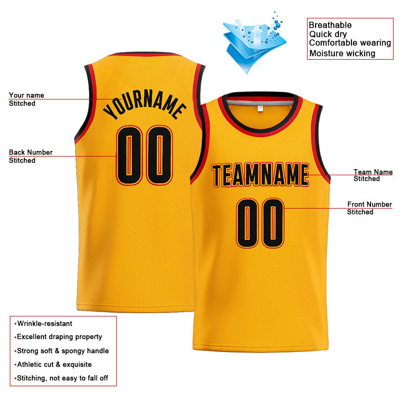Benutzerdefinierte Authentisch  Basketball Trikot Gelb-Schwarz-Rot