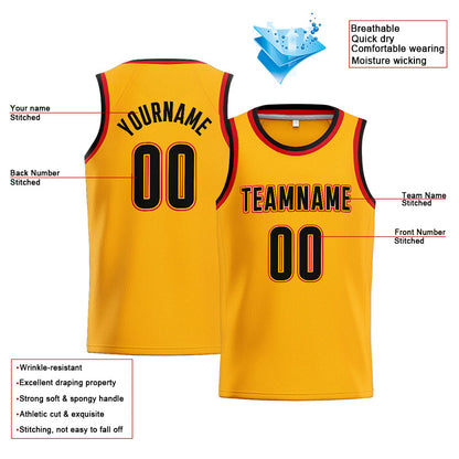 Benutzerdefinierte Authentisch  Basketball Trikot Gelb-Schwarz-Rot