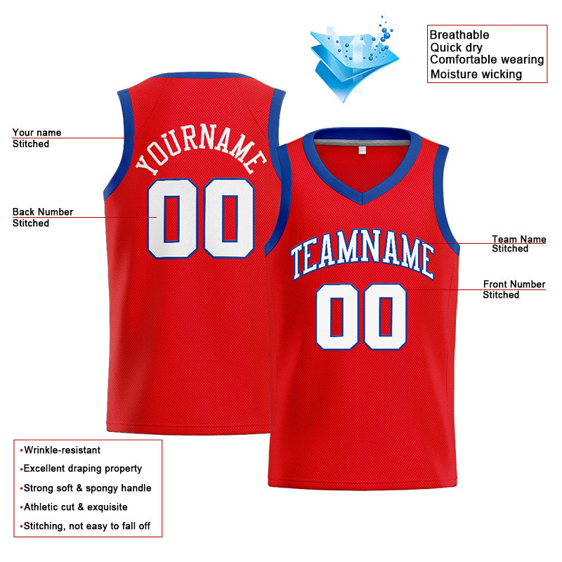 Benutzerdefinierte Authentisch  Basketball Trikot Rot-Royal-Weiß