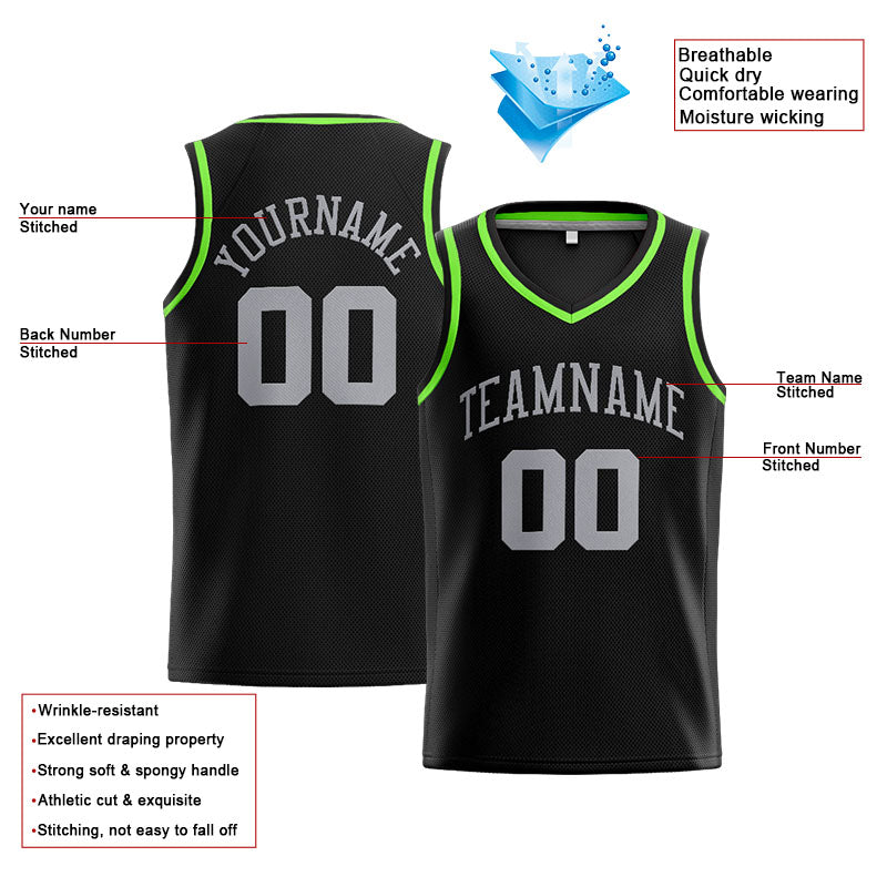 Benutzerdefinierte Authentisch  Basketball Trikot Schwarz-Grau-Neongrün