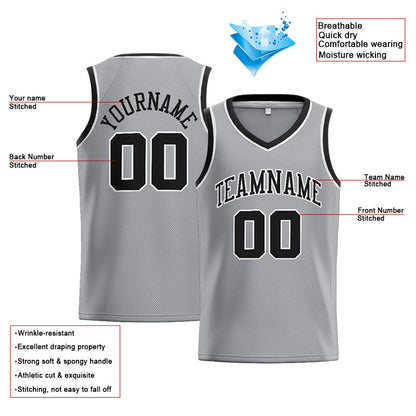 Benutzerdefinierte Authentisch  Basketball Trikot Grau-Schwarz-Weiß