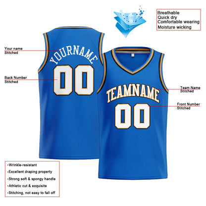 Benutzerdefinierte Authentisch  Basketball Trikot Blau-Weiß-Gold-Schwarz