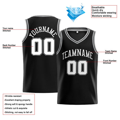 Benutzerdefinierte Authentisch  Basketball Trikot Schwarz-Weiß-Grau