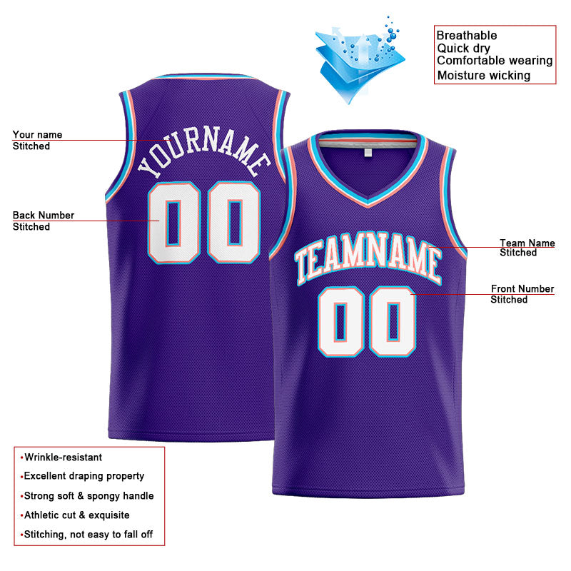 Benutzerdefinierte Authentisch  Basketball Trikot Lila-Weiß
