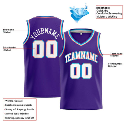 Benutzerdefinierte Authentisch  Basketball Trikot Lila-Weiß