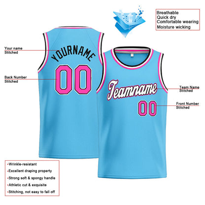 Benutzerdefinierte Authentisch  Basketball Trikot Hellblau-Rosa-Weiß-Schwarz