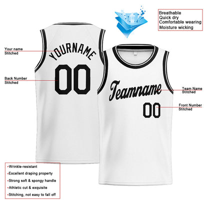 Benutzerdefinierte Authentisch  Basketball Trikot Weiß- Schwarz