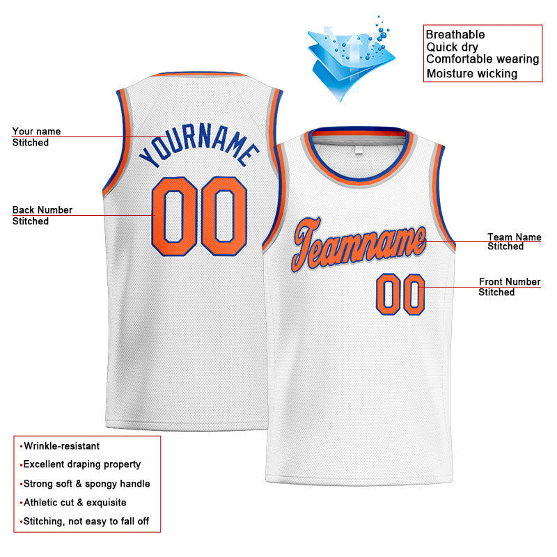 Benutzerdefinierte Authentisch  Basketball Trikot Weiß-Orange- königlich
