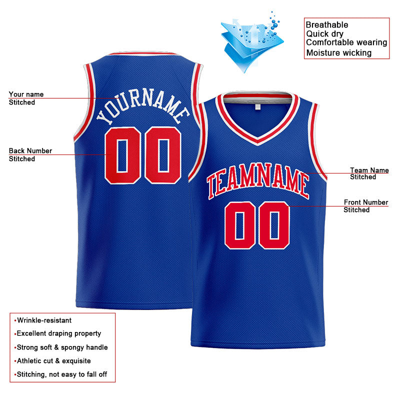 Benutzerdefinierte Authentisch  Basketball Trikot Königlich- Rot- Weiß