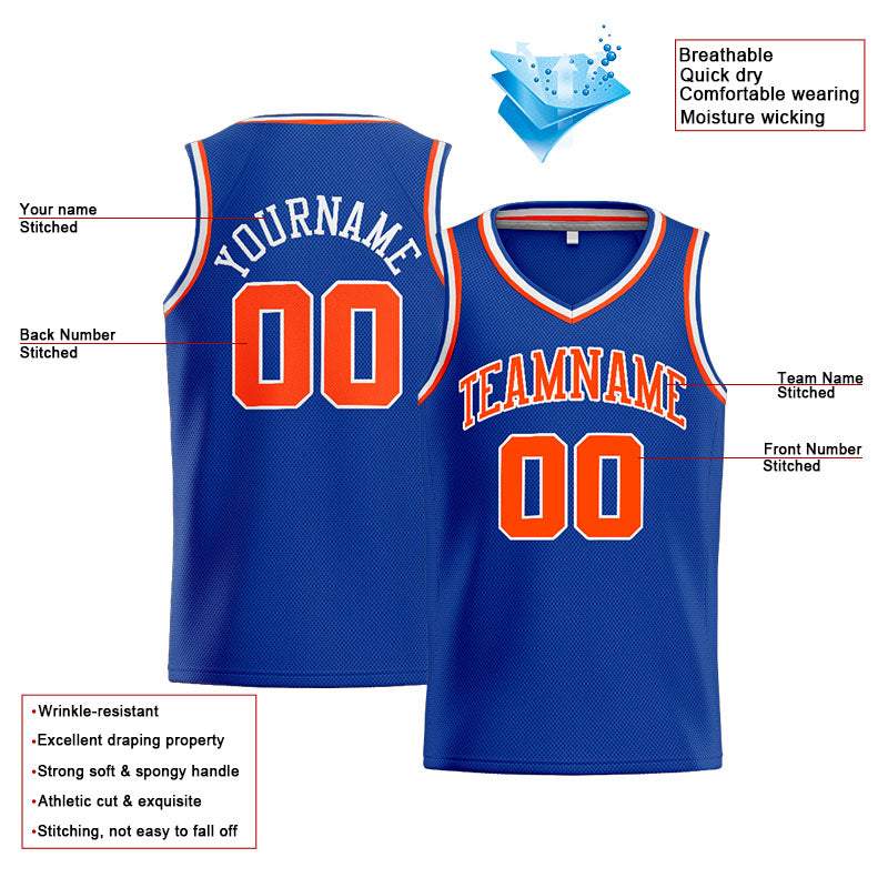 Benutzerdefinierte Authentisch  Basketball Trikot Königlich- Orange-Weiß