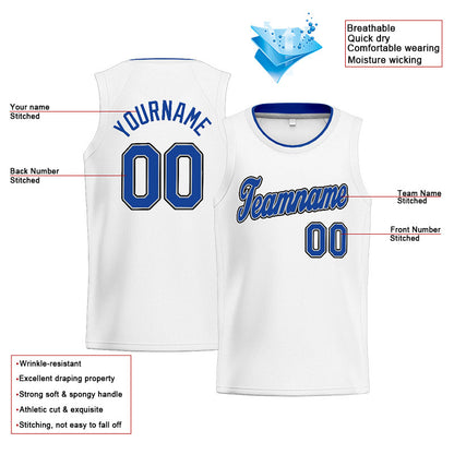 Benutzerdefinierte Authentisch  Basketball Trikot Weiß- Königlich- Grau- Schwarz