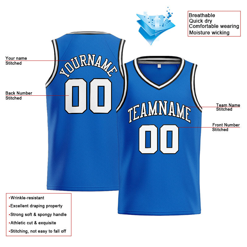Benutzerdefinierte Authentisch  Basketball Trikot Blau-Weiß-Schwarz