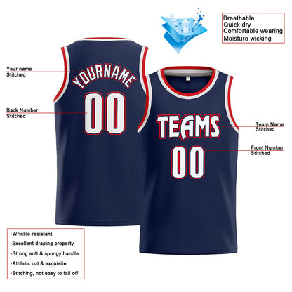 Benutzerdefinierte Authentisch  Basketball Trikot Marine-Weiß-Rot