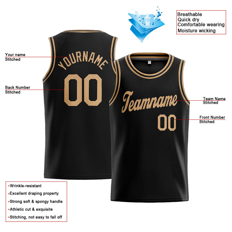 Benutzerdefinierte Authentisch  Basketball Trikot Schwarz- Gold