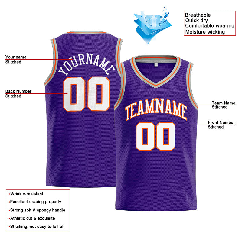 Benutzerdefinierte Authentisch  Basketball Trikot Lila-Weiß-Orange-Grau