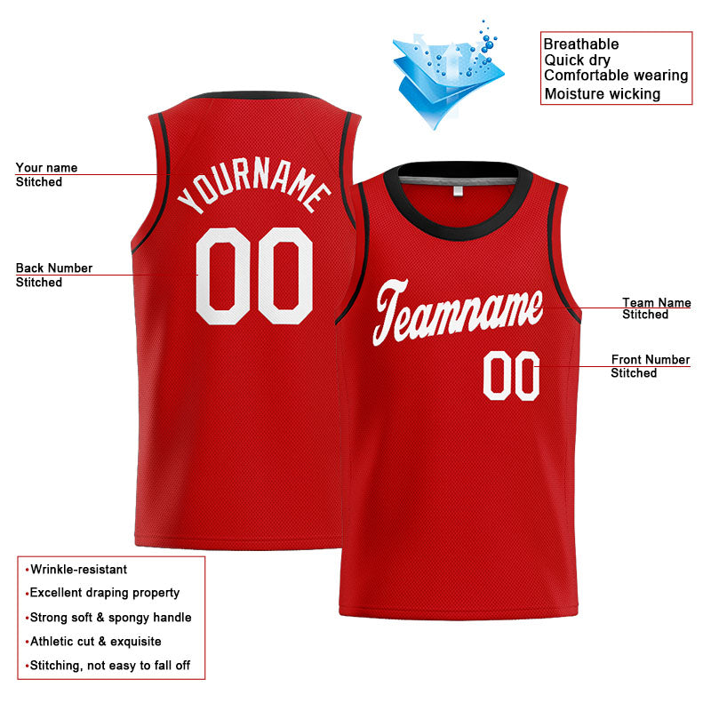 Benutzerdefinierte Authentisch  Basketball Trikot Rot-Weiß-Schwarz