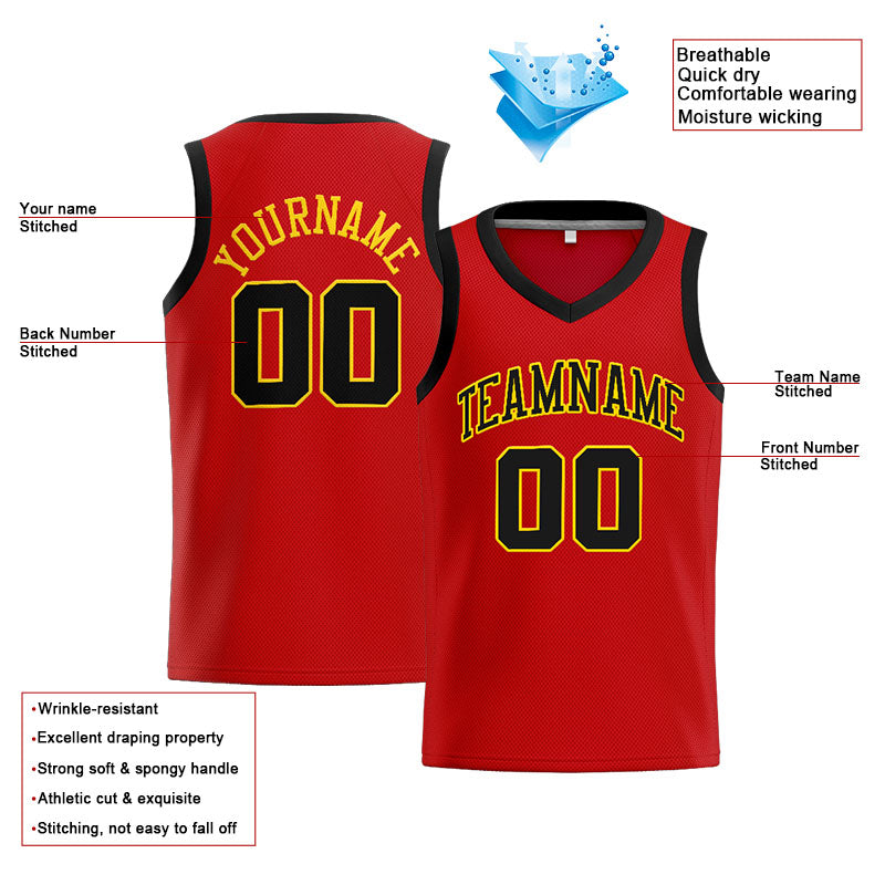 Benutzerdefinierte Authentisch  Basketball Trikot Rot-Schwarz-Gelb