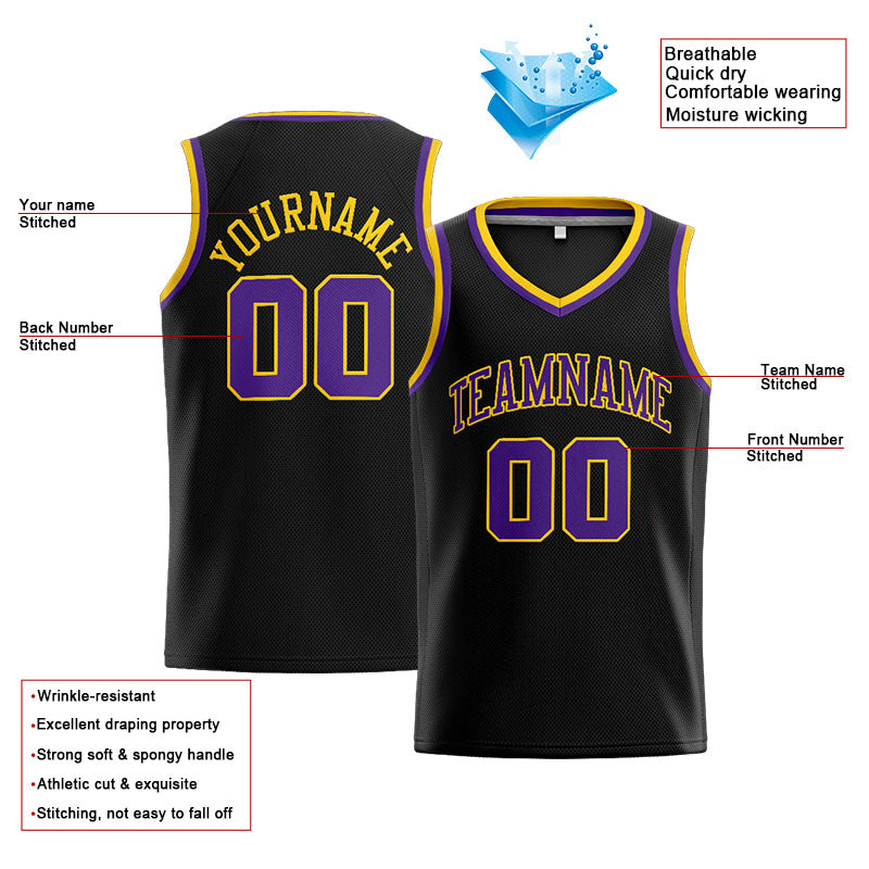 Benutzerdefinierte Authentisch  Basketball Trikot Schwarz-Lila-Gelb