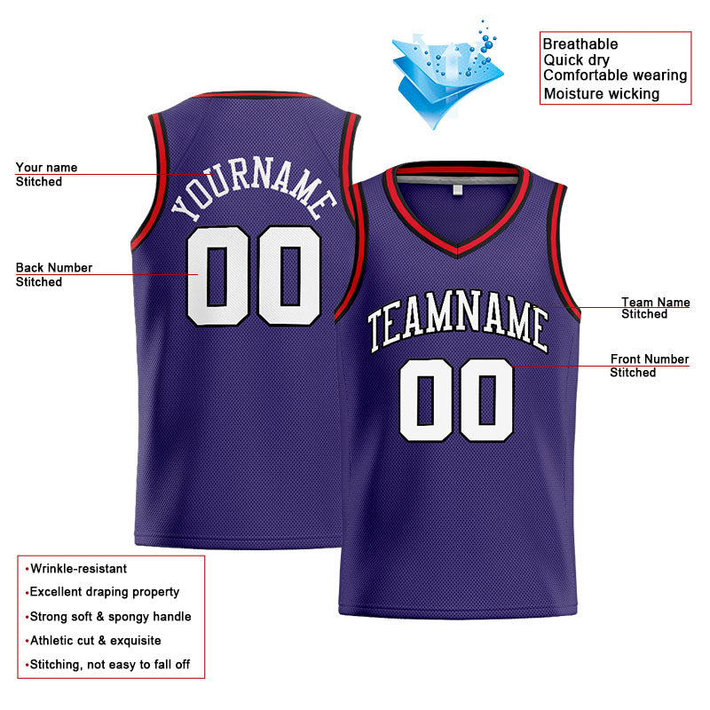 Benutzerdefinierte Authentisch  Basketball Trikot Lila-Weiß-Schwarz-Rot