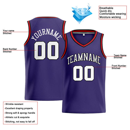Benutzerdefinierte Authentisch  Basketball Trikot Lila-Weiß-Schwarz-Rot