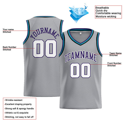Benutzerdefinierte Authentisch  Basketball Trikot Grau-Lila-Weiß