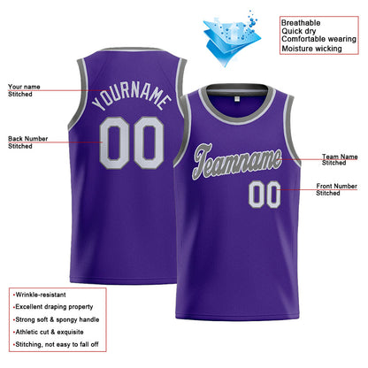 Benutzerdefinierte Authentisch  Basketball Trikot Lila-Grau