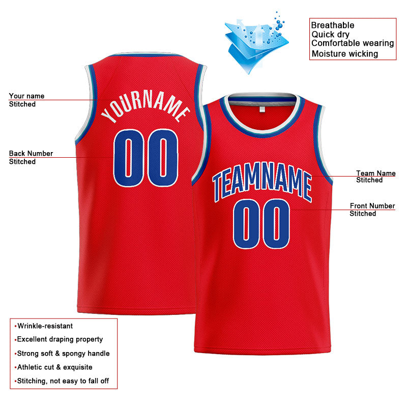 Benutzerdefinierte Authentisch  Basketball Trikot Rot- Königlich- Weiß