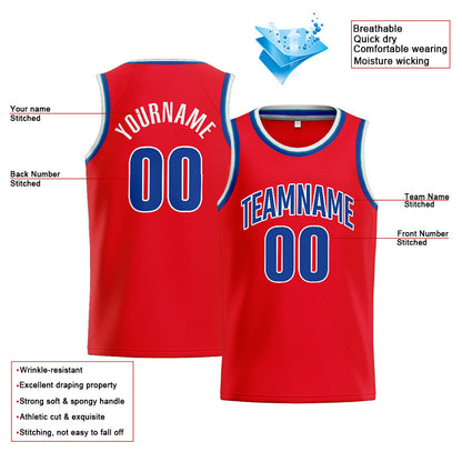 Benutzerdefinierte Authentisch  Basketball Trikot Rot- Königlich- Weiß