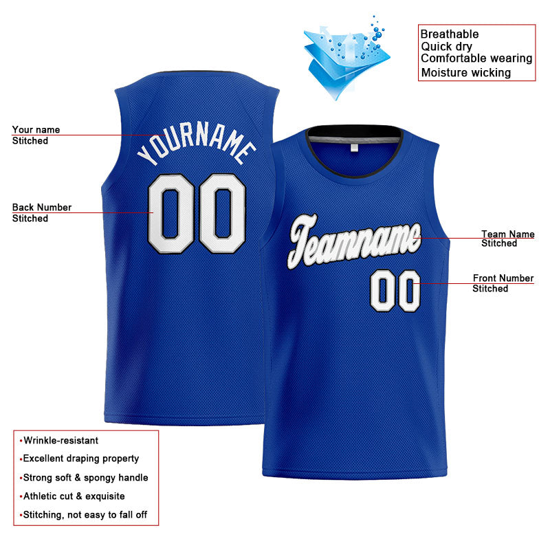 Benutzerdefinierte Authentisch  Basketball Trikot Königlich- Weiß-Grau-Schwarz