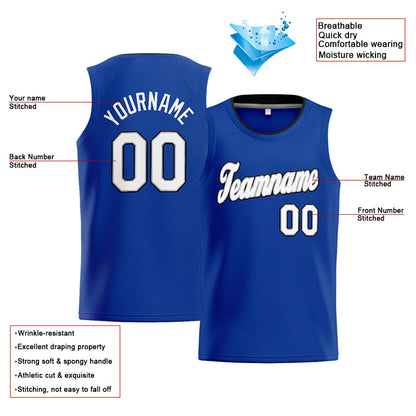 Benutzerdefinierte Authentisch  Basketball Trikot Königlich- Weiß-Grau-Schwarz