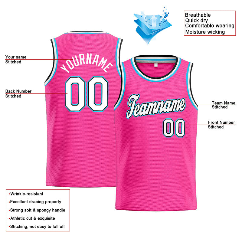 Benutzerdefinierte Authentisch  Basketball Trikot Rosa-Weiß-Hellblau