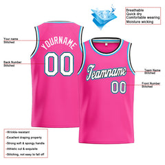 Benutzerdefinierte Authentisch  Basketball Trikot Rosa-Weiß-Hellblau