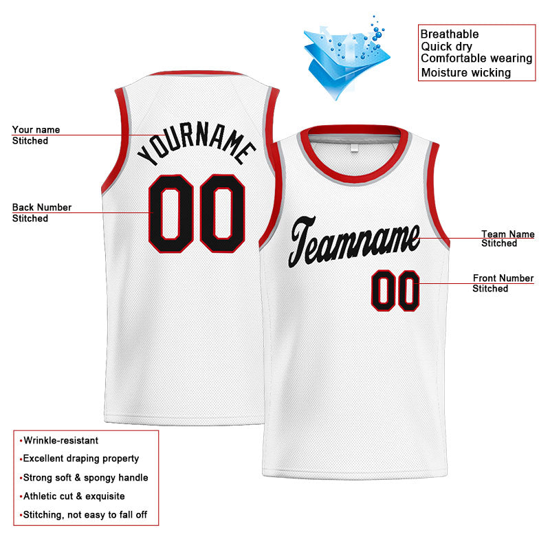 Benutzerdefinierte Authentisch  Basketball Trikot Weiß-Rot-Schwarz