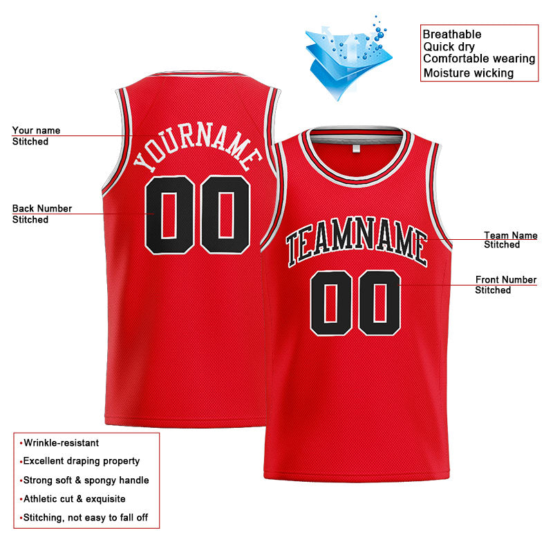 Benutzerdefinierte Authentisch  Basketball Trikot Rot-Schwarz-Weiß