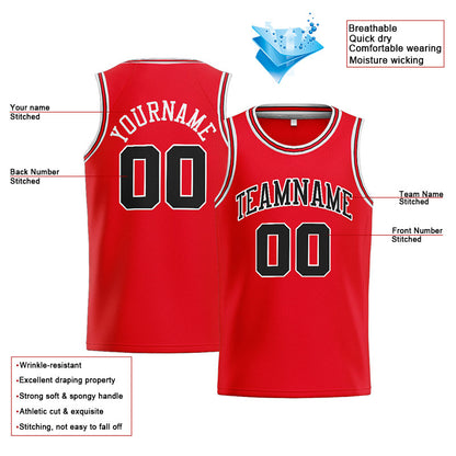 Benutzerdefinierte Authentisch  Basketball Trikot Rot-Schwarz-Weiß