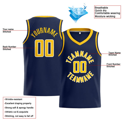 Benutzerdefinierte Authentisch  Basketball Trikot Marine-Gelb-Weiß