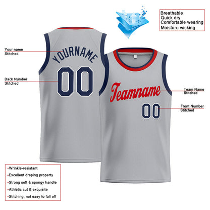 Benutzerdefinierte Authentisch  Basketball Trikot Grau-Rot-Marine