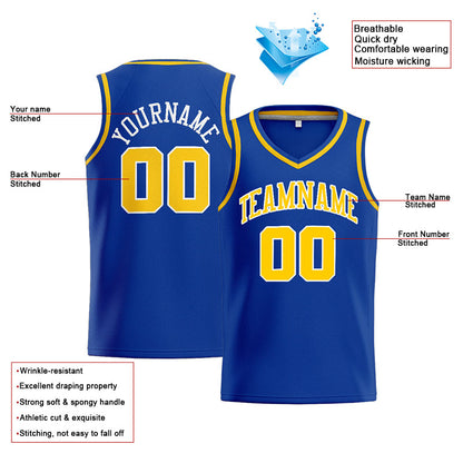 Benutzerdefinierte Authentisch  Basketball Trikot Königlich- Gelb- Weiß